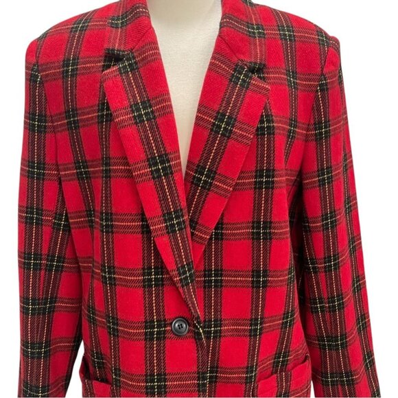 Red Plaid Wool Blend Blazer 16 Oversize Holiday Tartan Retro Preppy Taylor Swift - Picture 7 of 9